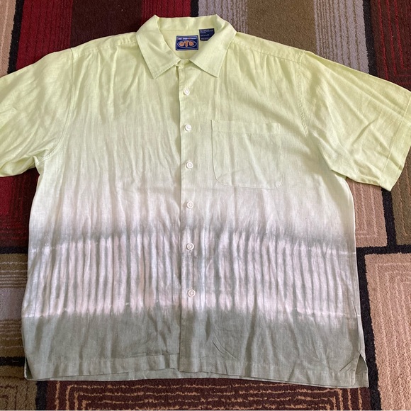 Vintage OTB One Touch Brand Men's Size M Green Ombre Linen Cotton Blend Shirt - Picture 2 of 9
